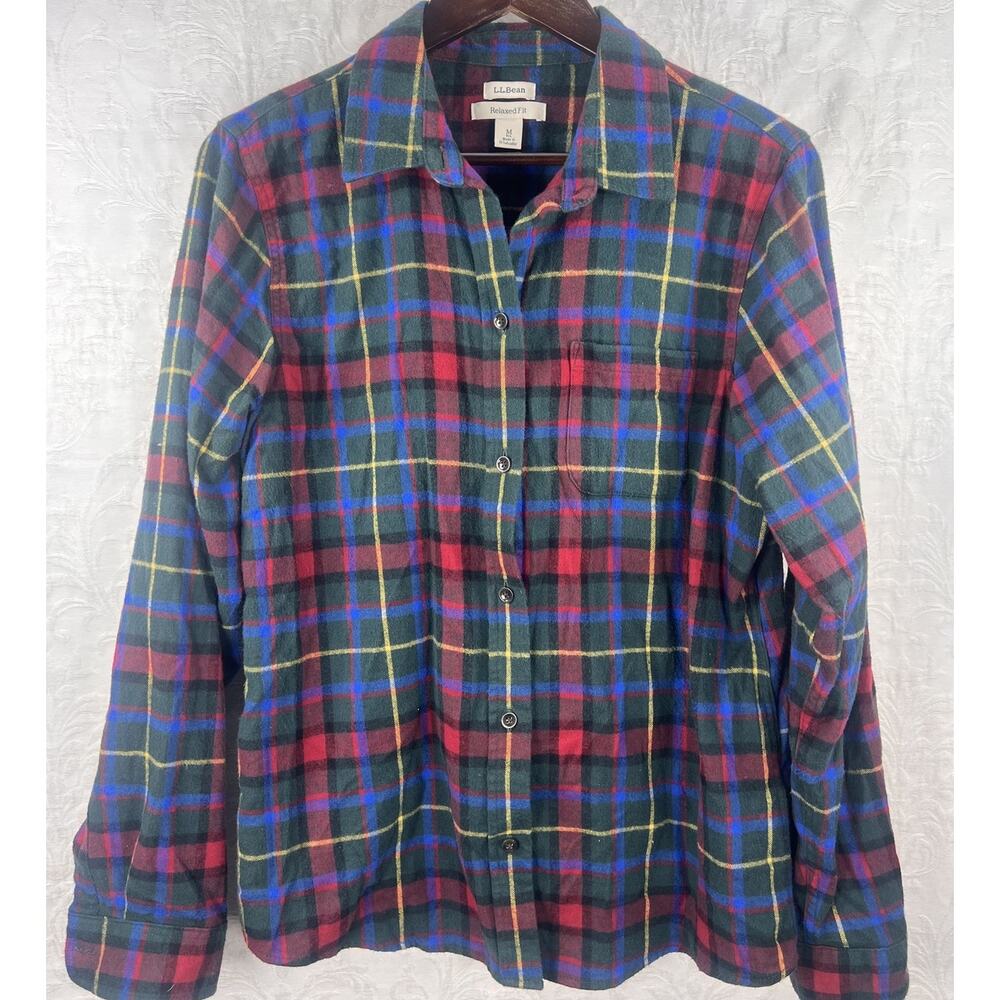 LL Bean Scotch Plaid Flannel Shirt Relaxed Tartan Granola M